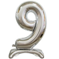 ПМ Цифра 9 (16"/41 см) Серебро Silver на подставке 1шт в интернет магазине Праздникмастер