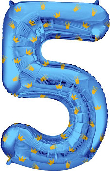F Цифра 5 (34''/86 см) Золотые короны Голубой 1шт