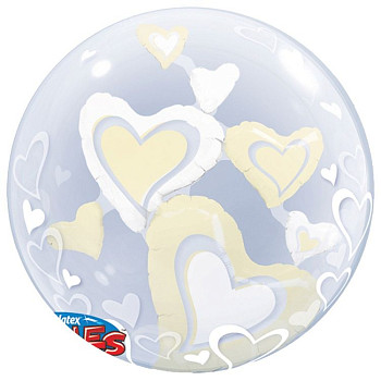 П Bubble Инсайдер (24"/60 см) Сердца Ivory 1шт