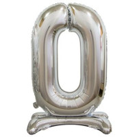 ПМ Цифра 0 (16"/41 см) Серебро Silver на подставке 1шт в интернет магазине Праздникмастер