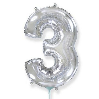 Ф Цифра 3 (16"/40 см) Серебро Silver 1шт