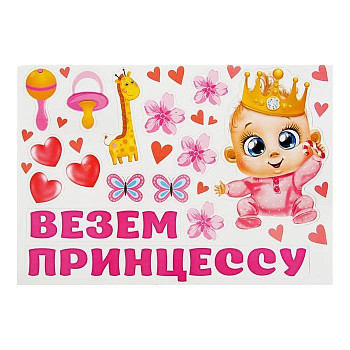 Набор магнитов на авто Везем принцессу 29,7х42см 1уп фотография