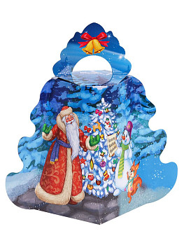 Коробка для конфет Елочка Дедушка Мороз и снеговик 700гр 1шт