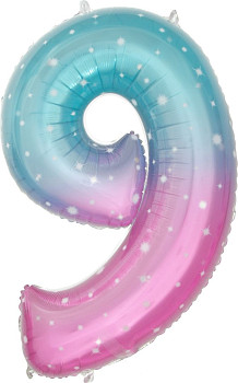F Цифра 9 (34''/86 см) Нежные искры Розовый градиент 1шт