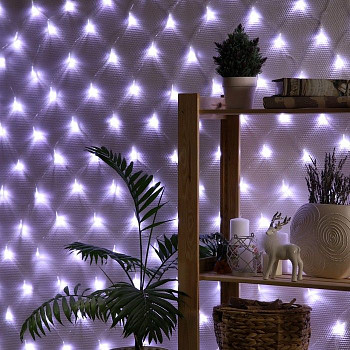 Гирлянда Сеть прозрачная нить 1,6х1,6м 144Led IP20 Белый 8 режимов 1шт