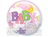 П Bubble (22"/56 см) Луна и Звезды Девочка 1шт