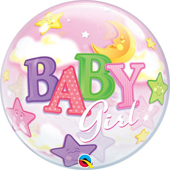 П Bubble (22"/56 см) Луна и Звезды Девочка 1шт