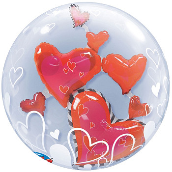 П Bubble Инсайдер (24"/60 см) Сердца Красные 1шт