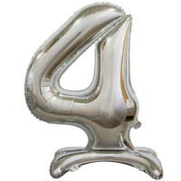 ПМ Цифра 4 (16"/41 см) Серебро Silver на подставке 1шт в интернет магазине Праздникмастер