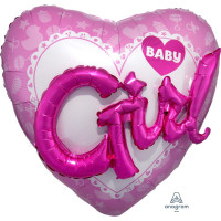 А Сердце (32"/81 см) Джамбо Baby Girl Розовый Металлик 1шт в интернет магазине Праздникмастер
