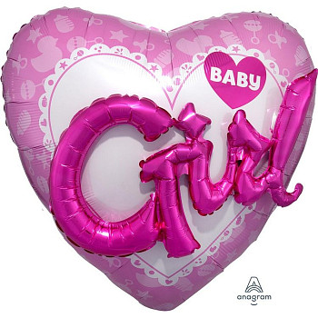 А Сердце (32"/81 см) Джамбо Baby Girl Розовый Металлик 1шт
