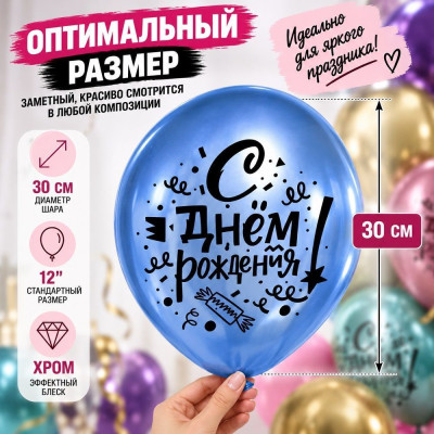 ДБ Шар (12''/30 см) С ДР Вечеринка Ассорти Хром 2ст 25шт ДОН БАЛЛОН продажа в интернет - магазине ПраздникМастер