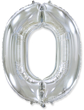 Ф Цифра 0 (40''/102 см) Серебро 1шт