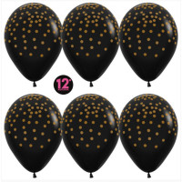 S Шар (12''/30 см) Золотое конфетти Черный Металлик 5ст 50шт Sempertex продажа в интернет - магазине ПраздникМастер