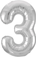 ПМ Цифра 3 (40''/102 см) Slim Серебро 1шт в интернет магазине Праздникмастер