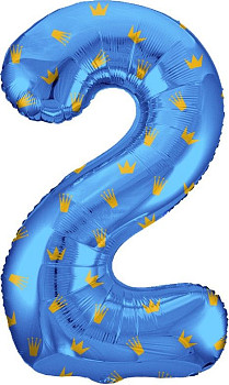 F Цифра 2 (34''/86 см) Золотые короны Голубой 1шт