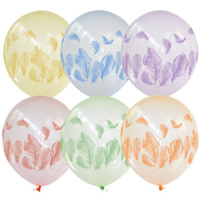 М Шар (12"/30 см) Перья Ассорти Кристалл 4ст 25шт Globos Payaso продажа в интернет - магазине ПраздникМастер