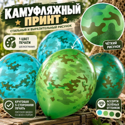 Б Шар (14"/36 см) Камуфляж Ассорти Пастель Кристалл Металлик 5ст 25шт BELBAL продажа в интернет - магазине ПраздникМастер