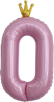F Цифра 0 (40''/102 см) Золотая корона Розовый 1шт