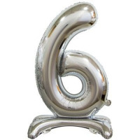 ПМ Цифра 6 (16"/41 см) Серебро Silver на подставке 1шт в интернет магазине Праздникмастер