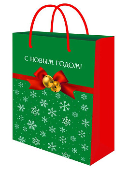 Пакет матовый с глиттером Снежинки 18х23х10см 1шт