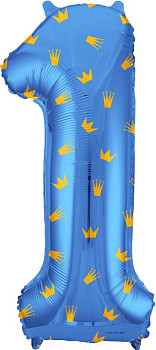 F Цифра 1 (34''/86 см) Золотые короны Голубой 1шт