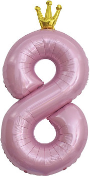 F Цифра 8 (40''/102 см) Золотая корона Розовый 1шт