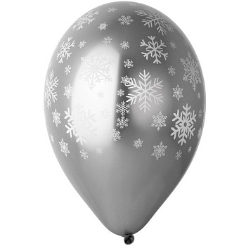 И Шар (14"/36 см) Снежинки Серебро Shiny Silver Хром 5ст 25шт