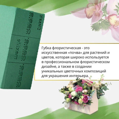Губка Флористическая для живых цветов OASIS КЛАССИК 23х11х8см 10шт 1 коробка