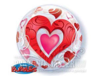 П Bubble (22"/56 см) Сердца красные и Завитки 1шт