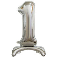 ПМ Цифра 1 (16"/41 см) Серебро Silver на подставке 1шт в интернет магазине Праздникмастер