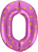 F Цифра 0 (34"/86 см) Золотые короны Розовый 1шт в интернет магазине Праздникмастер