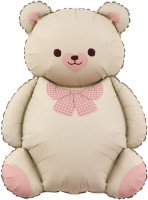 F Фигура (35''/89 см) Мишка с бантом Бежевый/Розовый Сатин 1шт в интернет магазине Праздникмастер