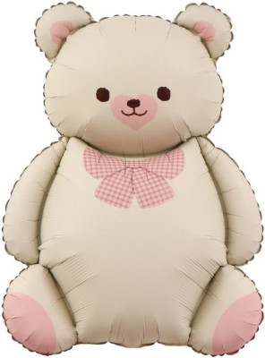 F Фигура (35''/89 см) Мишка с бантом Бежевый/Розовый Сатин 1шт в интернет магазине Праздникмастер