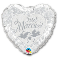 П Сердце (36"/91 см) Just Married Pearl Серебро 1шт в интернет магазине Праздникмастер