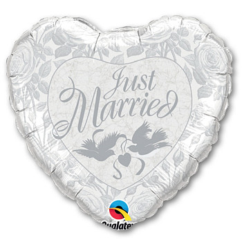 П Сердце (36"/91 см) Just Married Pearl Серебро 1шт