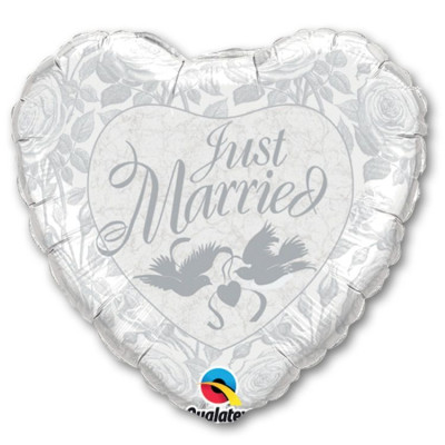 П Сердце (36"/91 см) Just Married Pearl Серебро 1шт в интернет магазине Праздникмастер