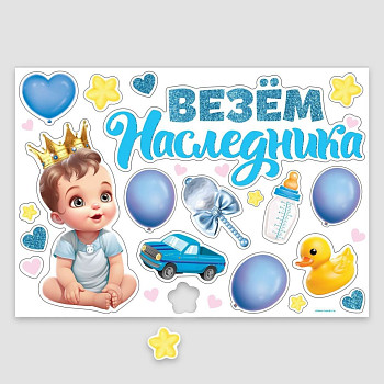 Набор магнитов на авто Везем наследника 42×29,7см 1уп фотография