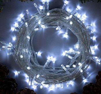 Гирлянда Нить Белое свечение 10 м 8 режимов Прозрачная нить 100 LED IP20