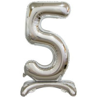 ПМ Цифра 5 (16"/41 см) Серебро Silver на подставке 1шт в интернет магазине Праздникмастер
