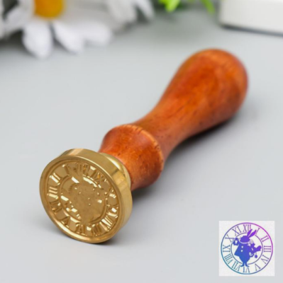 Печать для сургуча с деревянной ручкой Заяц и часы 9х2,5х2,5 см