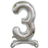 ПМ Цифра 3 (16"/41 см) Серебро Silver на подставке 1шт в интернет магазине Праздникмастер