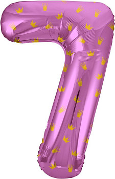 F Цифра 7 (34''/86 см) Золотые короны Розовый 1шт