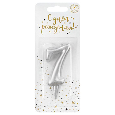 Свеча Цифра 7 Универсальная Серебряная 1шт фотография