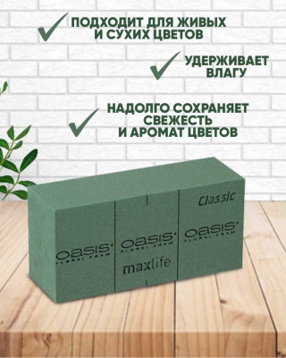 Губка Флористическая для живых цветов Oasis Классик 23х11х8см 35шт 1 коробка