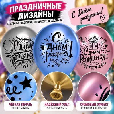 ДБ Шар (12''/30 см) С ДР Вечеринка Ассорти Хром 2ст 25шт ДОН БАЛЛОН продажа в интернет - магазине ПраздникМастер