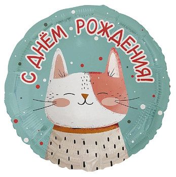 ВЗ Круг (18"/46 см) С ДР Котик рыжий с точками 1шт