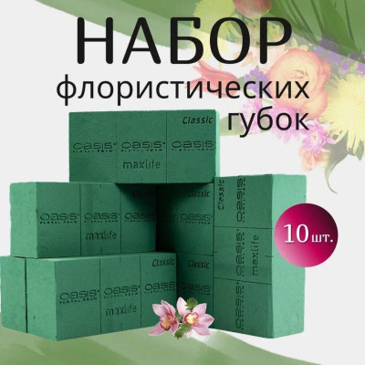 Губка Флористическая для живых цветов OASIS КЛАССИК 23х11х8см 10шт 1 коробка
