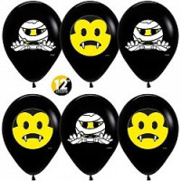 S Шар (12''/30 см) Хеллоуин Emoji Черный Пастель 2цв 2ст 50шт Sempertex продажа в интернет - магазине ПраздникМастер