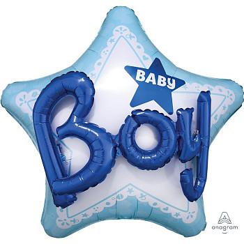 А Звезда (32"/81 см) Джамбо Baby Boy Голубой Металлик 1шт